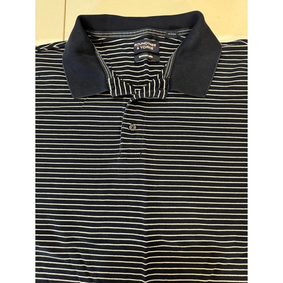 Roundtree & Yorke Other - Roundtree & Yorke Mens Polo Shirt M Navy Blue White Striped Egyptian Luxury